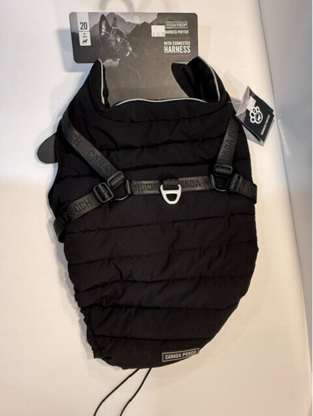 NEW Canada Pooch Harness Puffer Dog Coat Black Size 20 (50cm) Integrated Harness